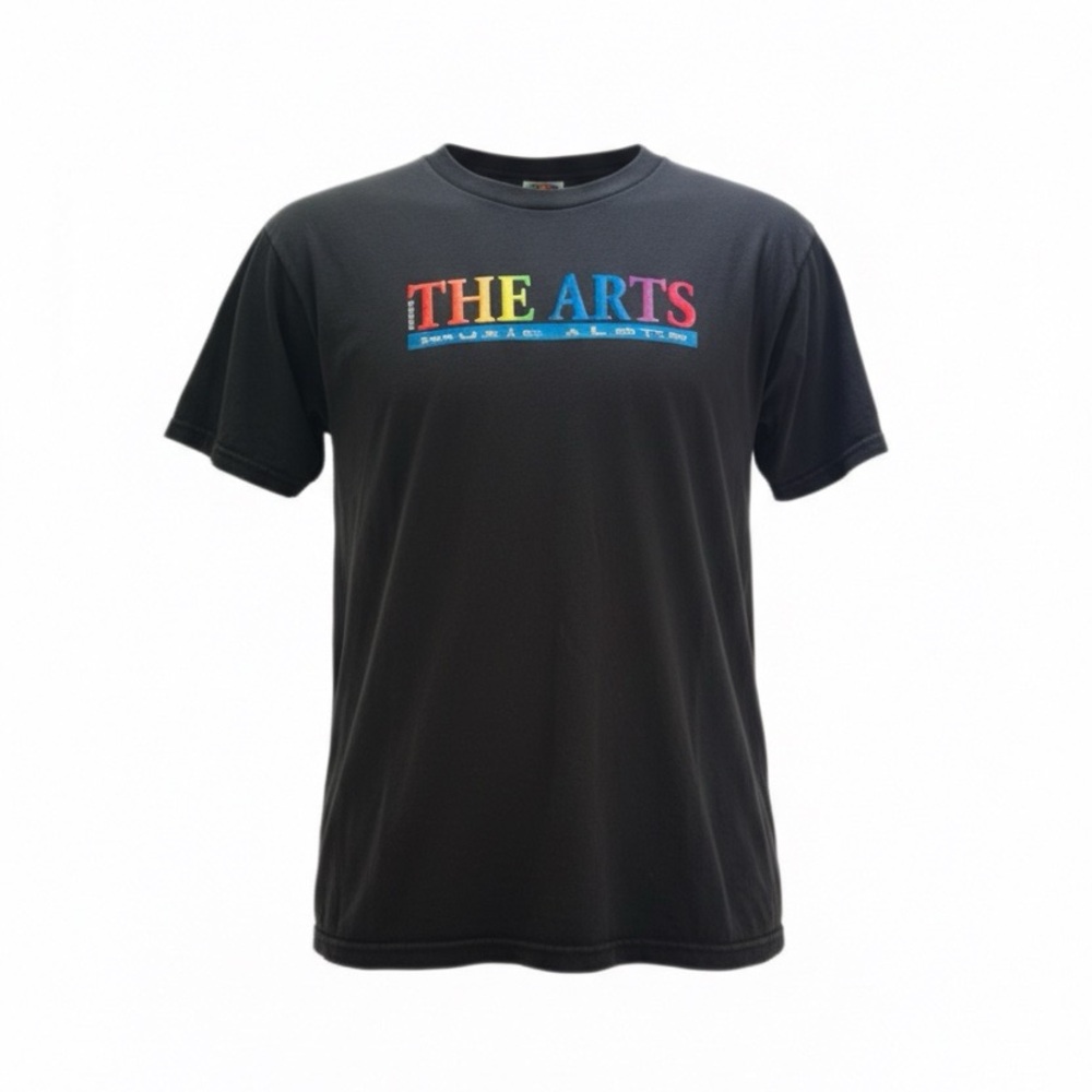 Fruit of the Loom Black Tee with Multicolor 'The Arts' Graphic